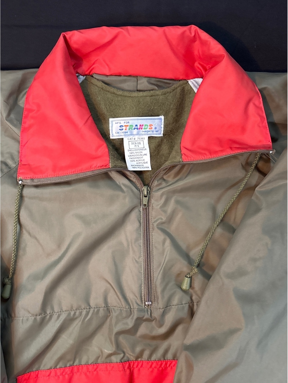 Vintage 80s Strands Imports Nylon Pullover Windbreaker Anorak Fleece Lined - Picture 2 of 5